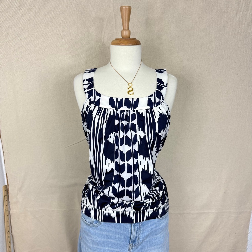 INC International Concepts Navy White Ikat Print Blouson Tank Top Medium M‎